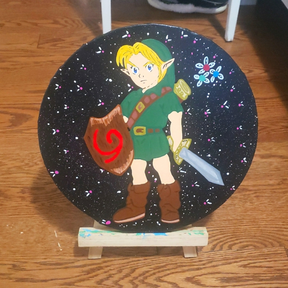 The Legend Of Zelda Inspired Handpainted Young Link Round Canvas With Fairies